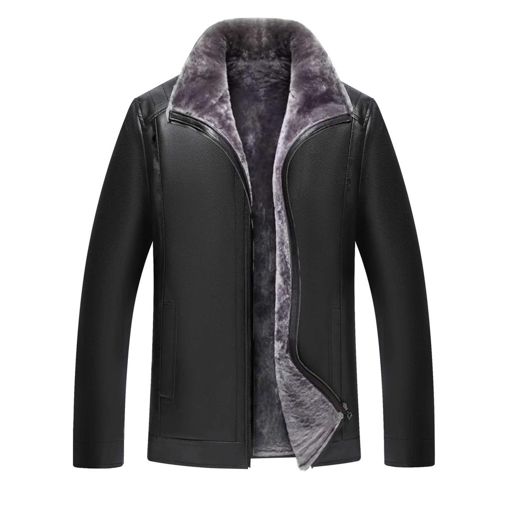 Autumn New Fur One-piece Retro Men's Leather Jacket Leather Jacket Dad Casual Velvet Thickened Jacket Trendy Brand Men