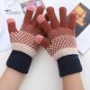 Winter Gloves 1 Pair Thickened Warm Full Fingers Touch Screen Ribbed Cuffs Women Striped Splicing Double Layer Fleece Lining Knitting for Cold Weather
