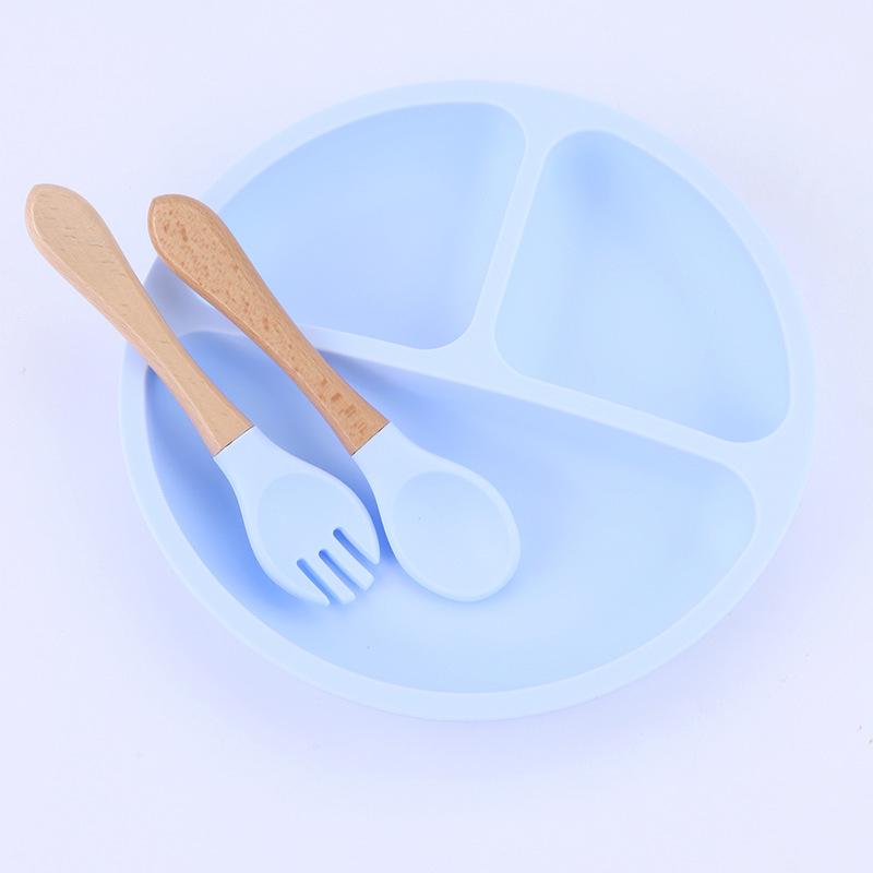 Children's Silicone Divided Plate Set: Food-Grade Tableware with Fork & Spoon for Babies and Toddlers