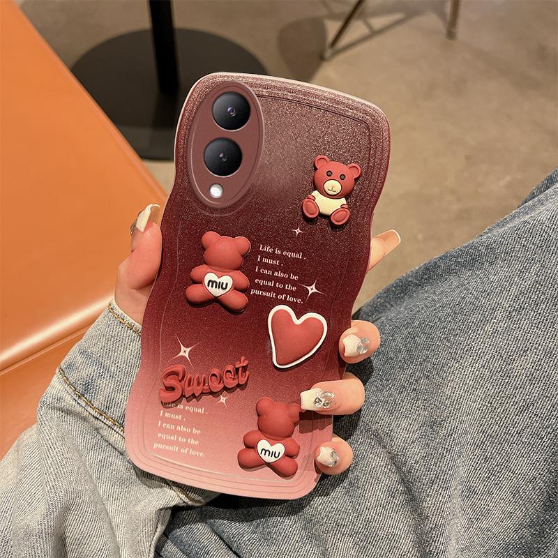 

Для Vivo Y17S Y 17S V2237 чехол Мягкий силиконовый корпус Волнистая задняя крышка 3D стереоскопический чехол для телефона с милым медведем For Vivo Y17S вино красного