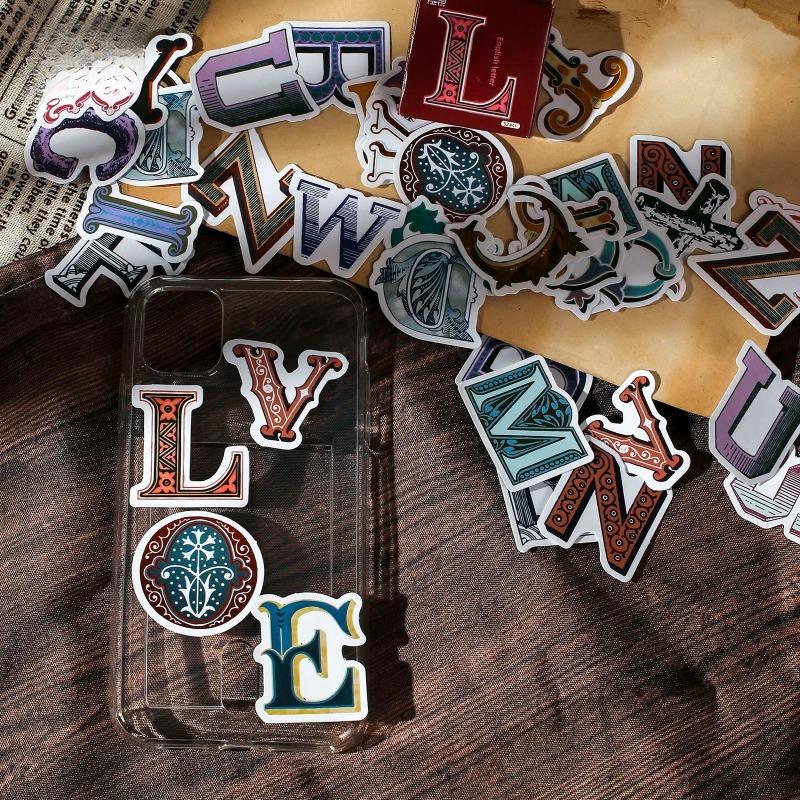 52pcs Vintage Letters Mini Box Stickers Scrapbooking Junk Journal Creative Stationery Decorative Sealing Stickers