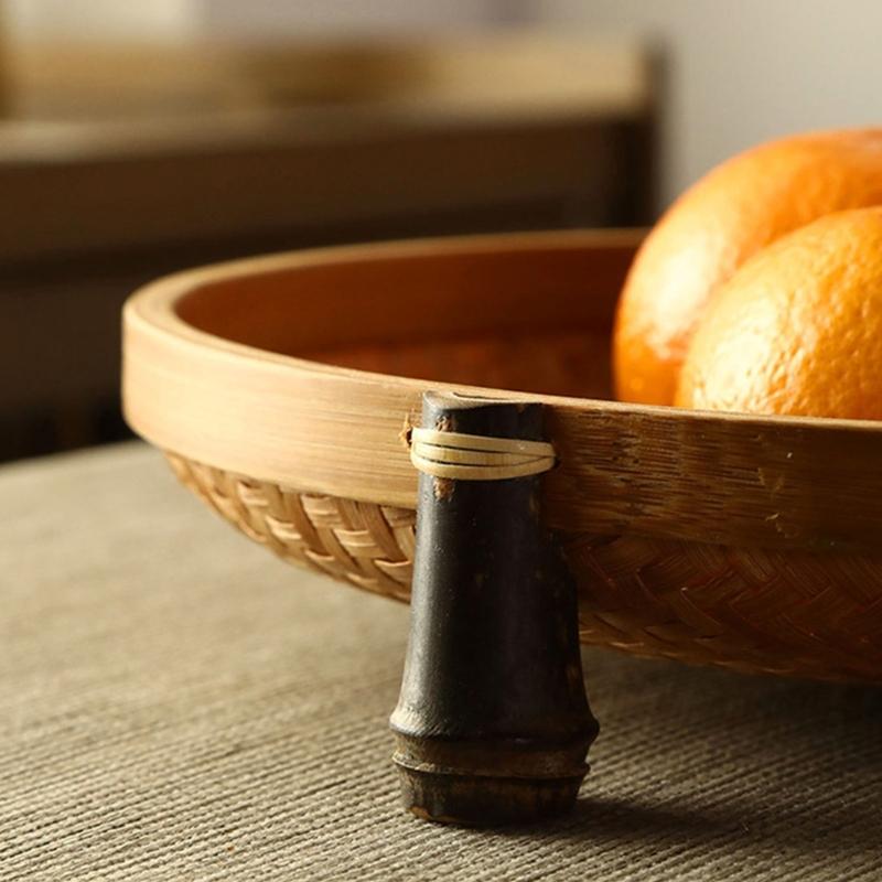 Handcrafted Bamboos Snacks Plate Lightweight Portable Fruit Dessert Tray For Kitchen Dining Outdoor Event