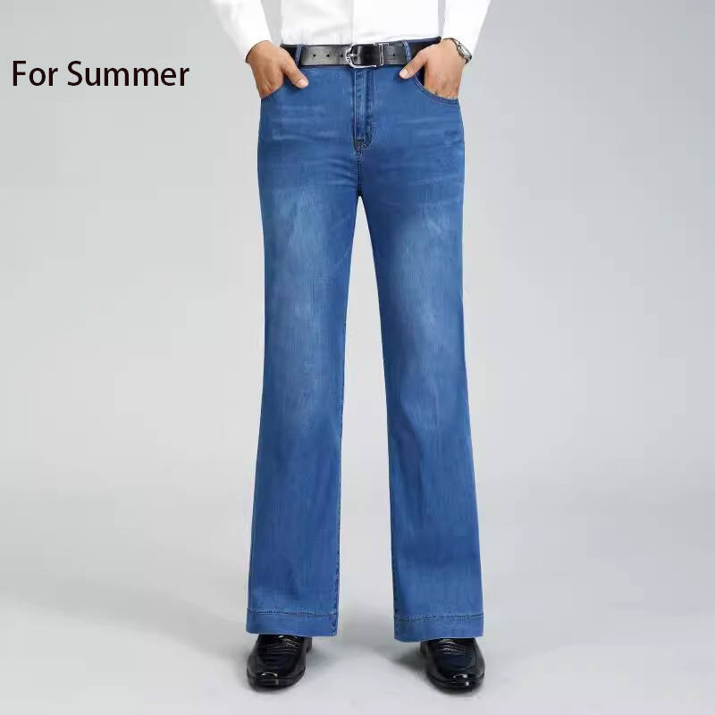 

Men s Summer Thin Stretch Loose Wide-Leg Pants Flared Denim Trousers Men s Flared Jeans 28 светло-синий