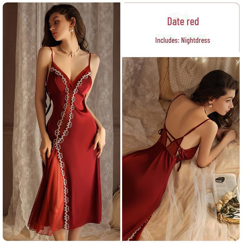 

Ночная рубашка Guiruo со шнуровкой, открытой спиной, накладкой на грудь и разрезом 3410 M красный