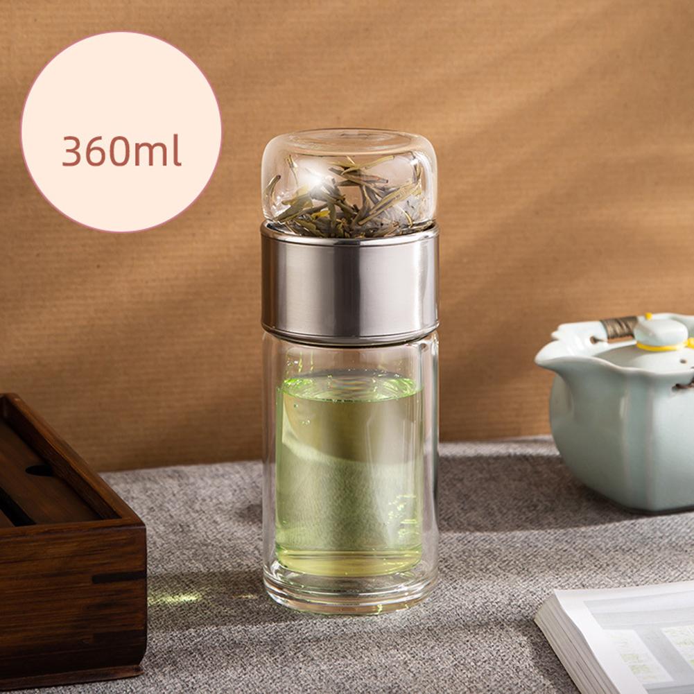 1 PC Glass Cup Red/Silver Double-layer Large-capacity Tea-separating Glass Cup 360ml, 420ml, 450ml Drinkware Water Bottles