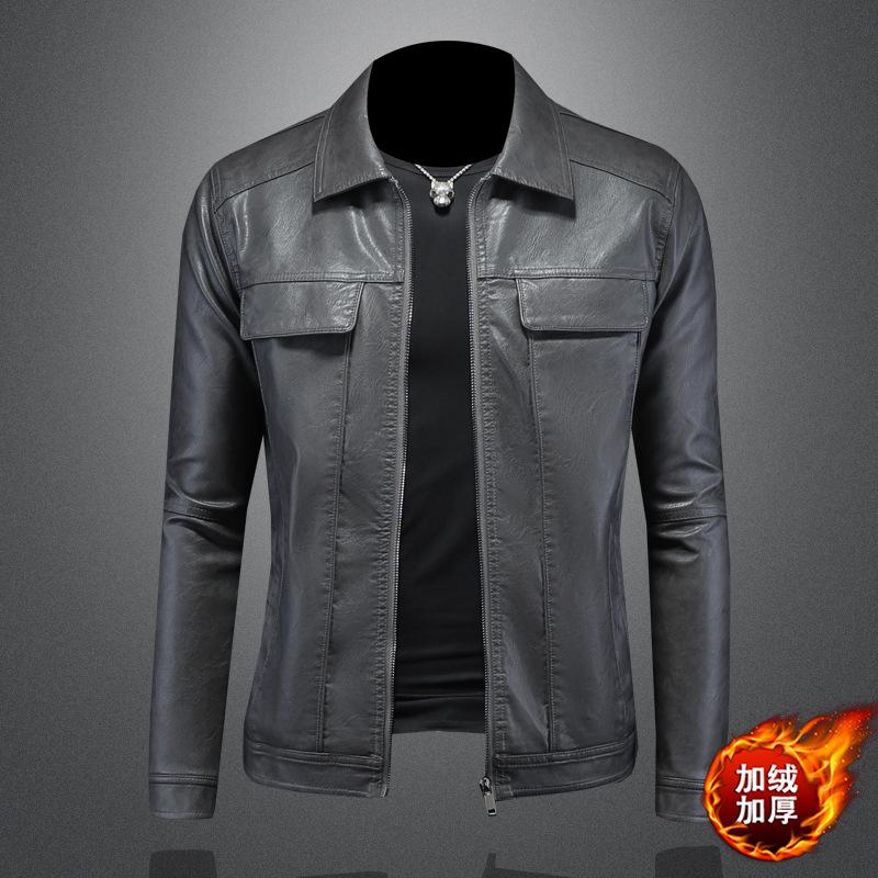 And New Style Mens Lapel Motorcycle Leather Jacket Outerwear Slim Fit Fashion Mens Leather Coat 7965