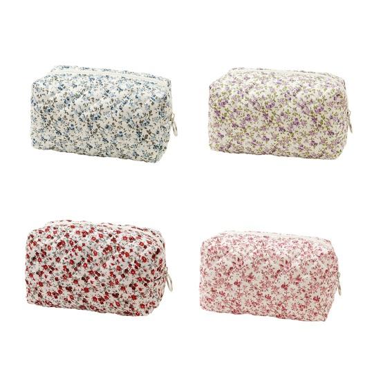 Gesteppte Florale Kosmetiktasche Damen Kosmetiktasche mit Reißverschluss Weiche Kulturtasche Reise-Make-up-Organizer für Pinsel Flaschen