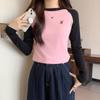 Color Matching Inner Style Slim-fitting Long-sleeved T-shirt for Women Early Spring New Style Right Shoulder Round Neck Design Top Base