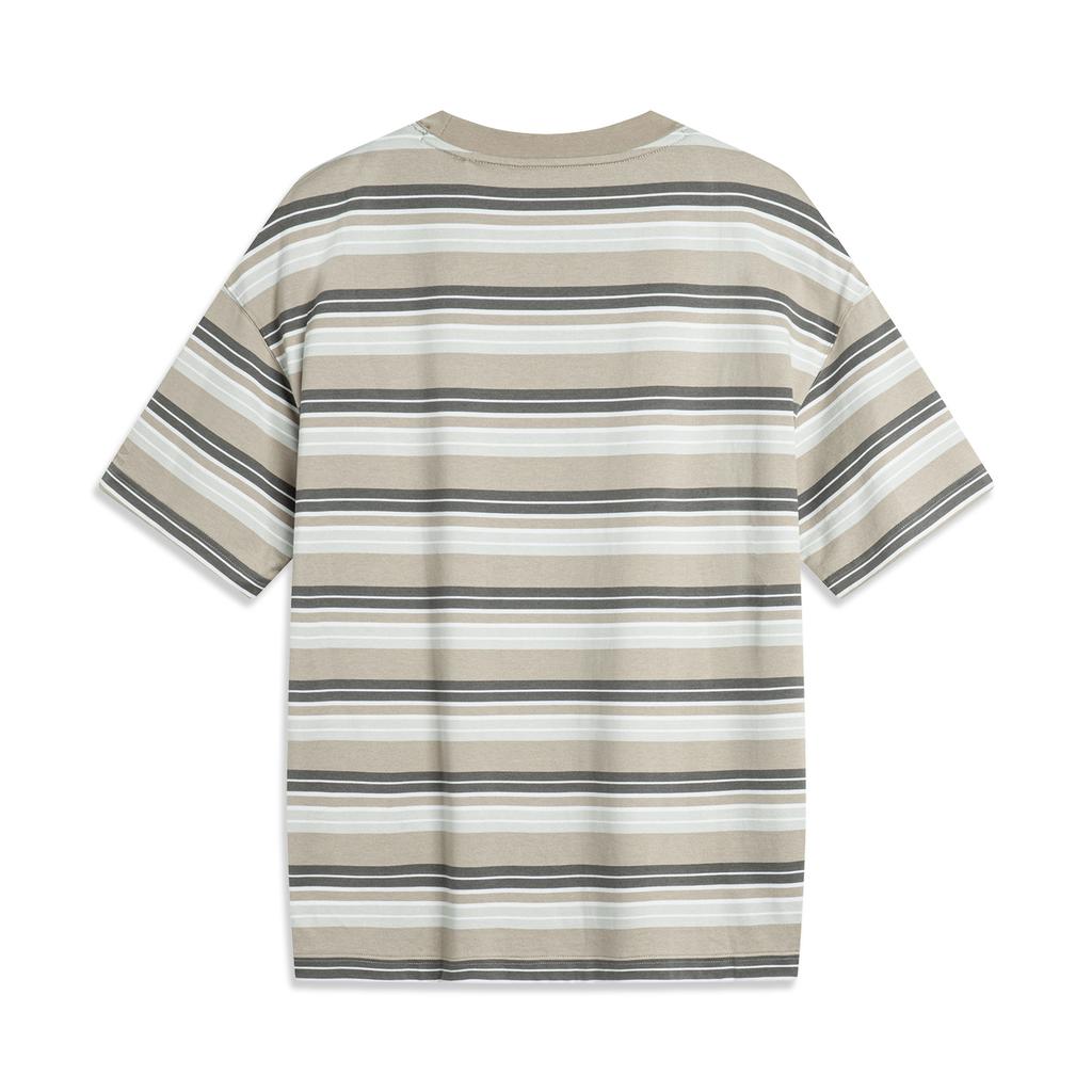 Li Ning CF Water Flow Full Print Striped Round Neck Loose Comfortable Cool Short Sleeve T-Shirt Men T-Shirts ATSU631-3