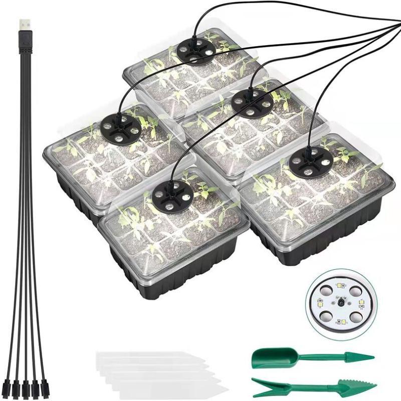 

5 шт./компл. лоток для выращивания растений, набор светодиодных светильников, детские горшки, ящик для выращивания клеток, коробка для влажности, регулируемый комплект для проращивания в теплице, садовый двор, посевной лоток, инструменты 5Pcs/Set чёрный