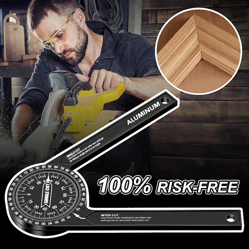 Miter Saw Protractor Aluminum 360° Rotatable Horizontal Angle Ruler Precision Laser-Inside & Outside Miter Angle Measure Finder