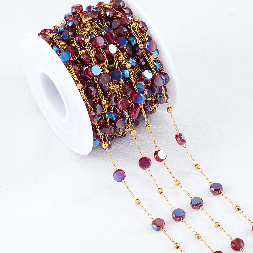 1M Stainless Steel Round Crystal Beaded Chains Gold Color Link Chain for DIY Boho Necklace Bracelet Chain Jewelry Making Materia