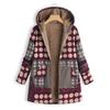 Europäische und amerikanische Damen Freizeitjacke mit Druck, Karomuster, aus Baumwolle und Leinen, Plüsch, mit Kapuze und Reißverschluss