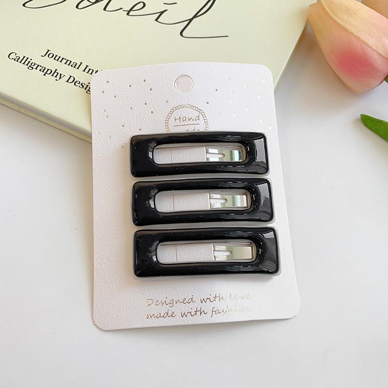 Épingles à cheveux simples givrées pour filles, 3 pièces, pinces à cheveux carrées, ovales, Triangle, pour enfants, épingles à cheveux, cliquez sur clac