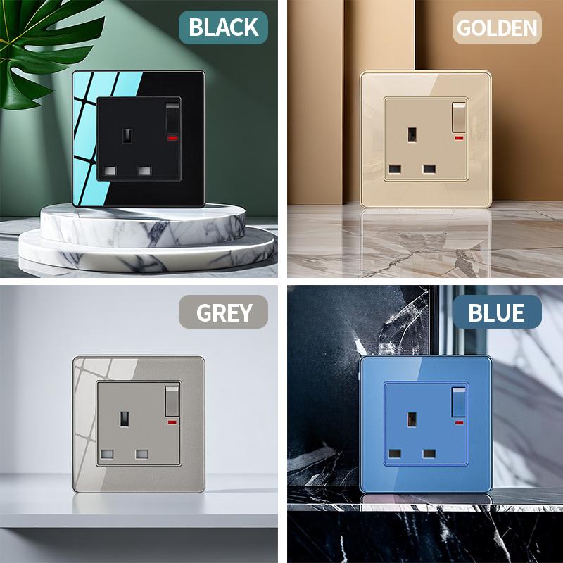 86mm Tempered Glass Wall Switch Socket Panel EU French UK Standard USB Charging Port 1/2/3/4 Gang Push Button Rocker Switch