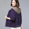 Women's Corduroy Jacket Spring Autumn Loose Mom Korean Version Hooded Short Thin Coat Large Size Casual Style