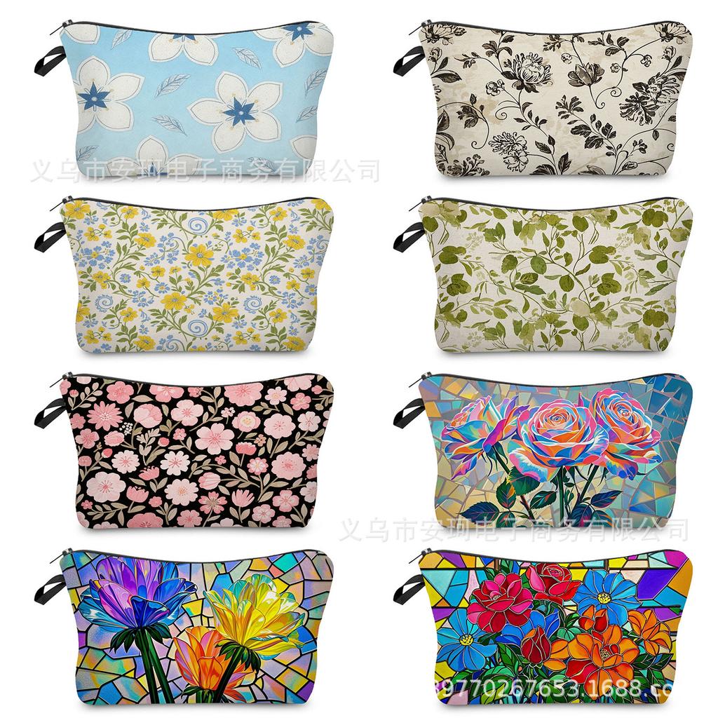 Floral Series Printed Cosmetic Bag, Gift Storage Bag, Practical Toilet Bag
