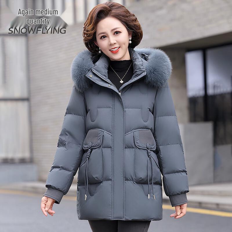 SNOWFLYING Women's Hooded Duck Down Jacket with Fox Fur Collar