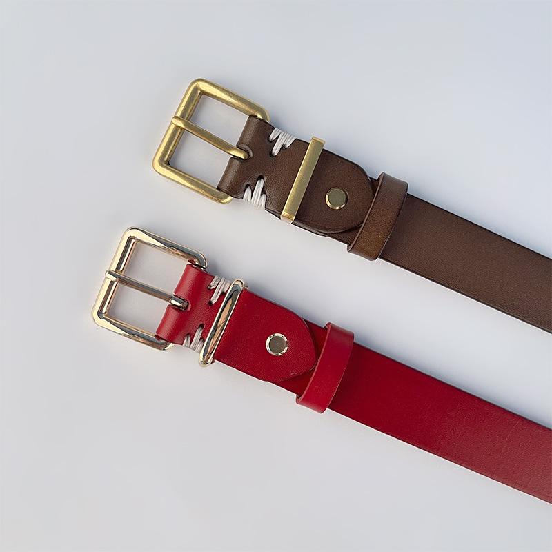 Retro Genuine Leather Women's Belt Cowhide with Casual Pants Denim Skirt Decoration Women's Belt Versatile Women