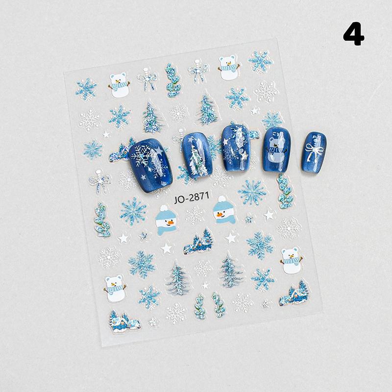 1 Sheet 3D Colorful Snowflake Nail Art Stickers Self-Adhesive Sparkle Christmas Tree Snowflakes Decals Winter Manicure Sliders