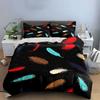 "Colorful Feather Print Home Decor" Bedding Set with 1 Duvet Cover 2 Pillowcases Single Double King Queen, Gift