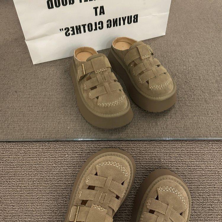 

Thick-soled Boken shoes women s toe half slippers 2025 new summer wear openwork vintage Roman muffin sandals 35