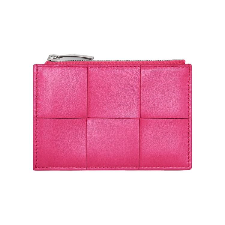 Bottega Veneta Woven Zip Leather Card Holder Wallet Women wallet Magenta 651393-VCQC4-5618 Basic Set (Bag+Dust Bag)