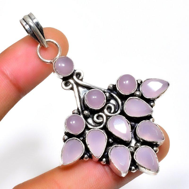 

Ювелирный кулон ручной работы с розовым халцедоном 925 пробы, посеребренный, 2,46 дюйма