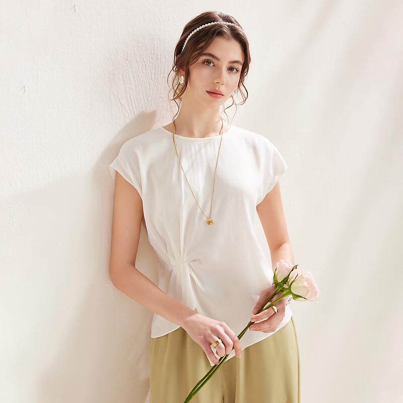 Zhaojun Women s Silk Blend Pleated Short Sleeve Top XL