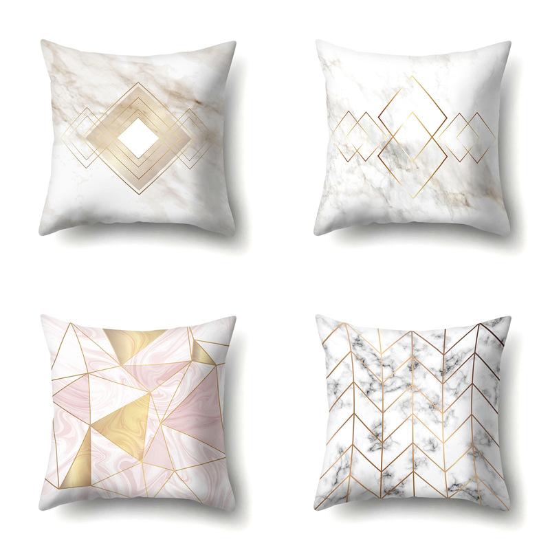 Polyester Pillow Case Nordic Ins Style Marble Geometric Printed Peach Leather Velvet Living Room Sofa Pillow Case