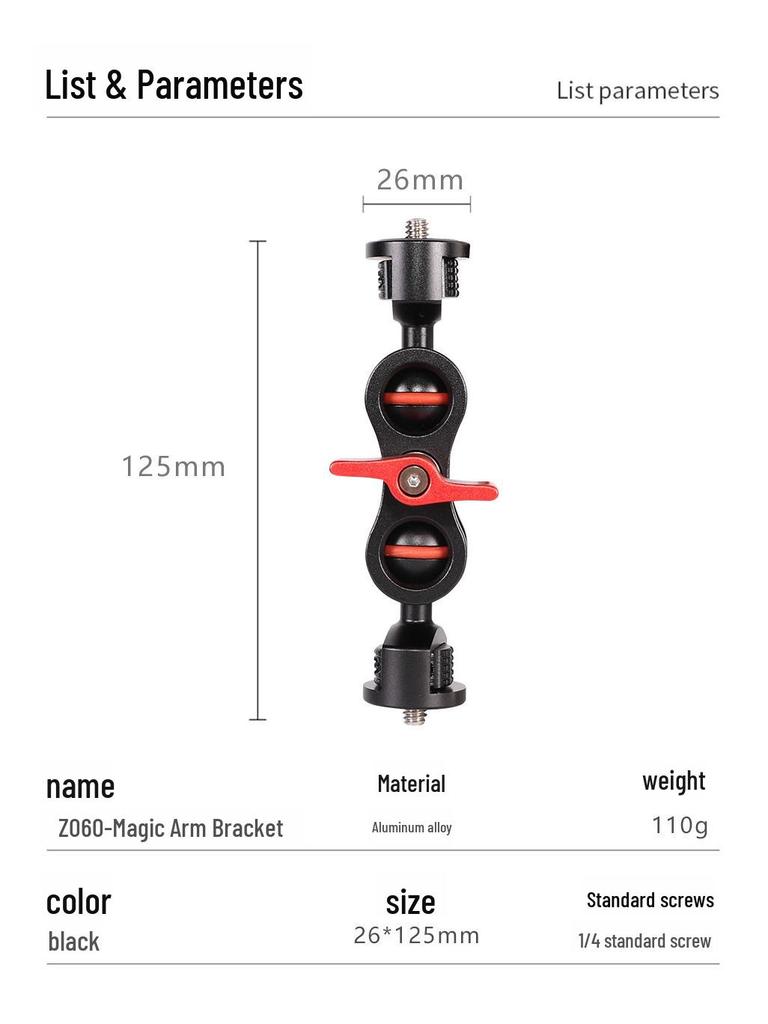 Universal Magic Arm Set with Double Ball Head and Pea Clip Monitor Bracket