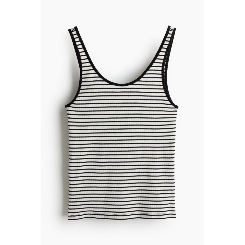 

Топ без рукавов в рубчик HM белая черная полоска