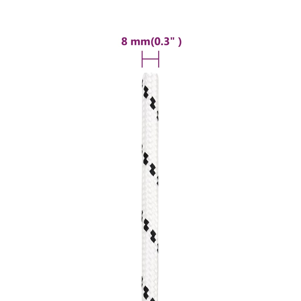 vidaXL Boat Rope Braided White 8 Mm X 25 M Polyester
