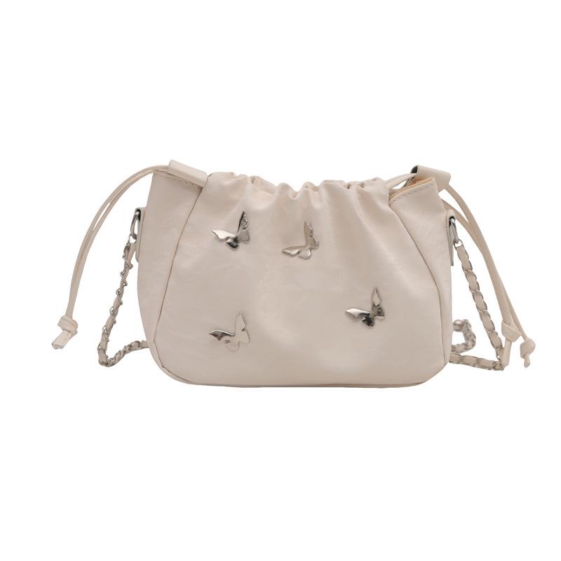 High-End Women's Metallic Bow Bucket Bag - Autumn 2024 Niche Fashion Drawstring Style