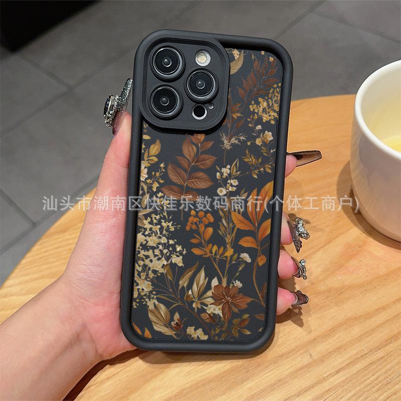 Vintage Brown iPhone Apple 11/12/13/14/15Pro Flower Phone Case 16/17ProMax Anti-drop