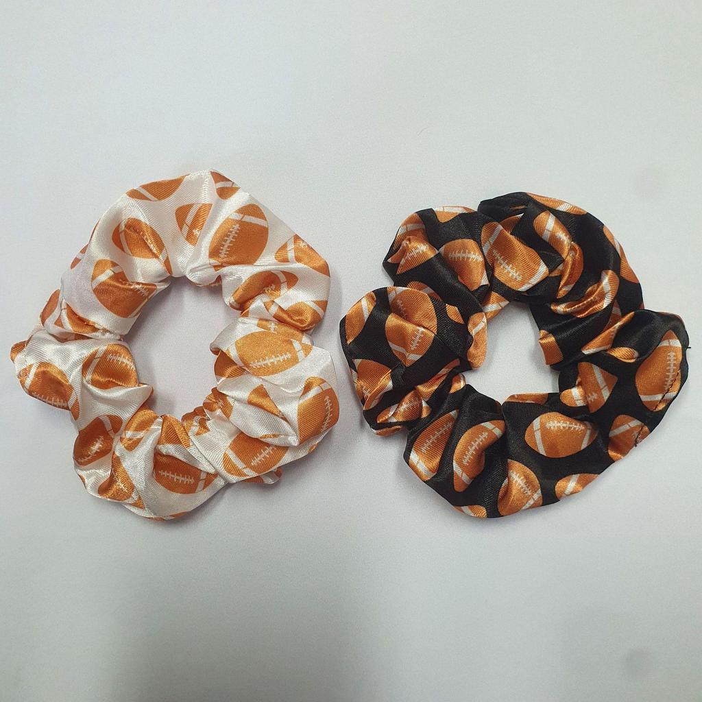 European & American Style Satin Scrunchie with Football Basketball Print - Fashion Hair Accessory