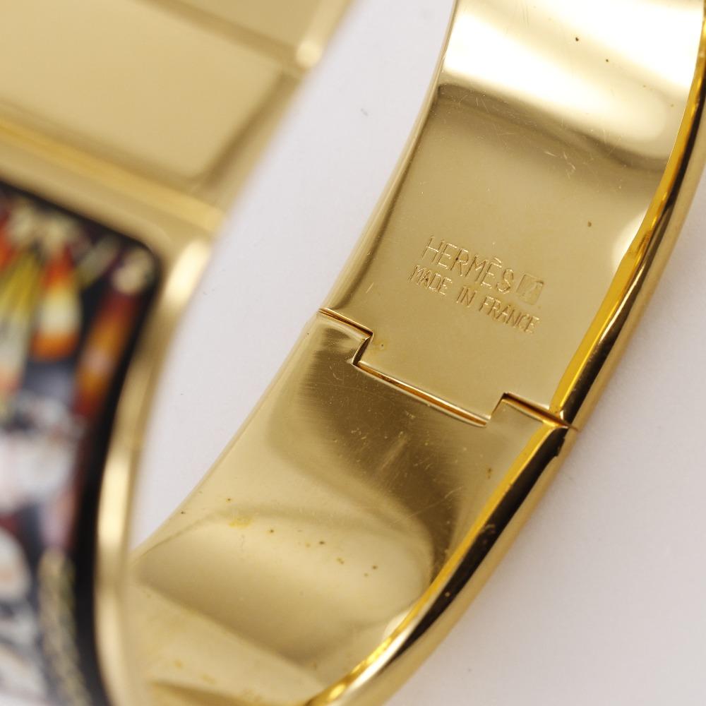 Hermes Standort E-Mail Armreif Cloisonné Pferde Muster Armspange schwarz Vergoldet 64,3g Damen Gebraucht