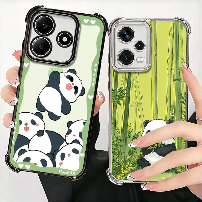 Cute Cartoon Panda Plating Phone Case For Xiaomi Redmi Note 14 15 Pro Plus 13 12 11 11S 11T 10 9S 9 5G Anti-Fall Airabag Cover