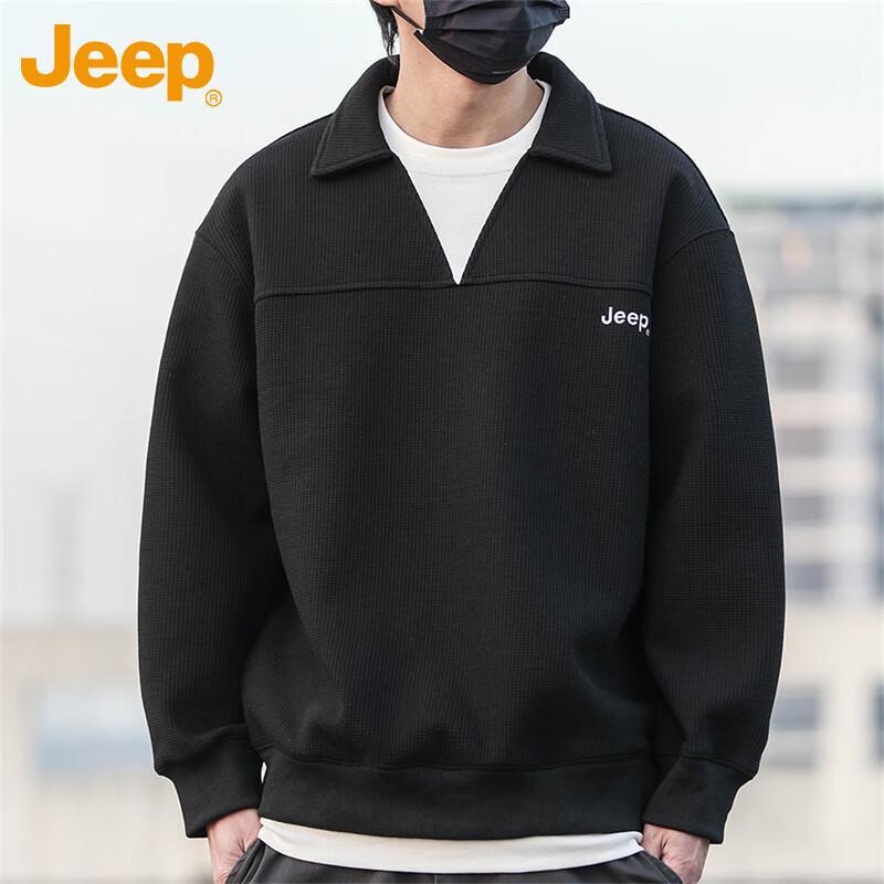 JEEP Men's American Retro Waffle Knit Polo Sweatshirt