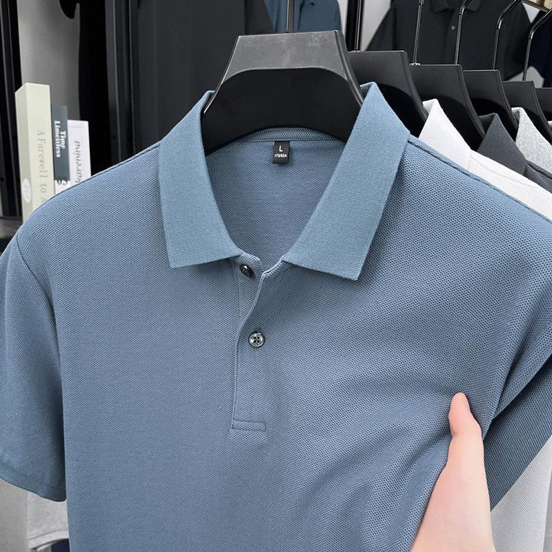Men'S Business Casual Lapel Cotton Short Sleeve Polo Shirt Loose Solid Color T-Shirt Mens