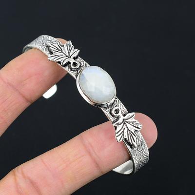 Jahrestagsgeschenk für sie Natürlicher Regenbogen-Mondstein Armreif Verstellbar 925 Silber