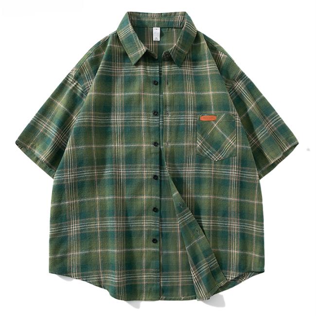 

Клетчатая рубашка с коротким рукавом, мужская, большого размера 10XL, весна-осень, тонкий стиль, подростковая, свободная рубашка с коротким рукавом 10XL зелёный