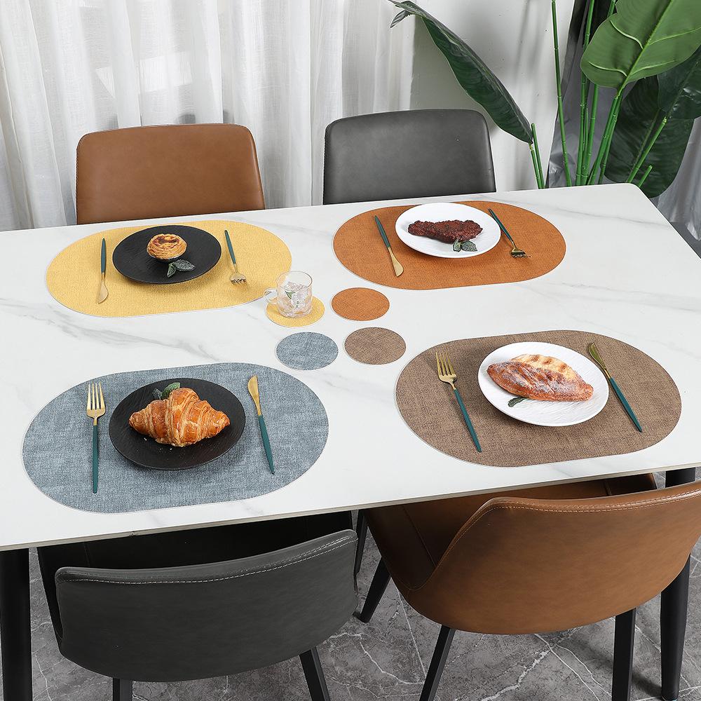 Nordic two-color cloth pattern leather placemat, dining table mat, plate mat, heat protection and insulation certification