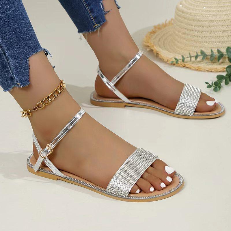 2024 Új Nyári Strasszköves Szexi Női Szandál Kristályos Hátsó Pántos Cipő Női Lapos Csillogó Kényelmes Szandál Méret 35-43