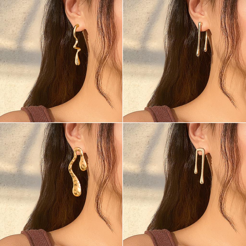 Spice Girl Wind Lava Sweet Cool Geometric Earrings Irregular Liquid Water Drop Stud Earrings Jewelry