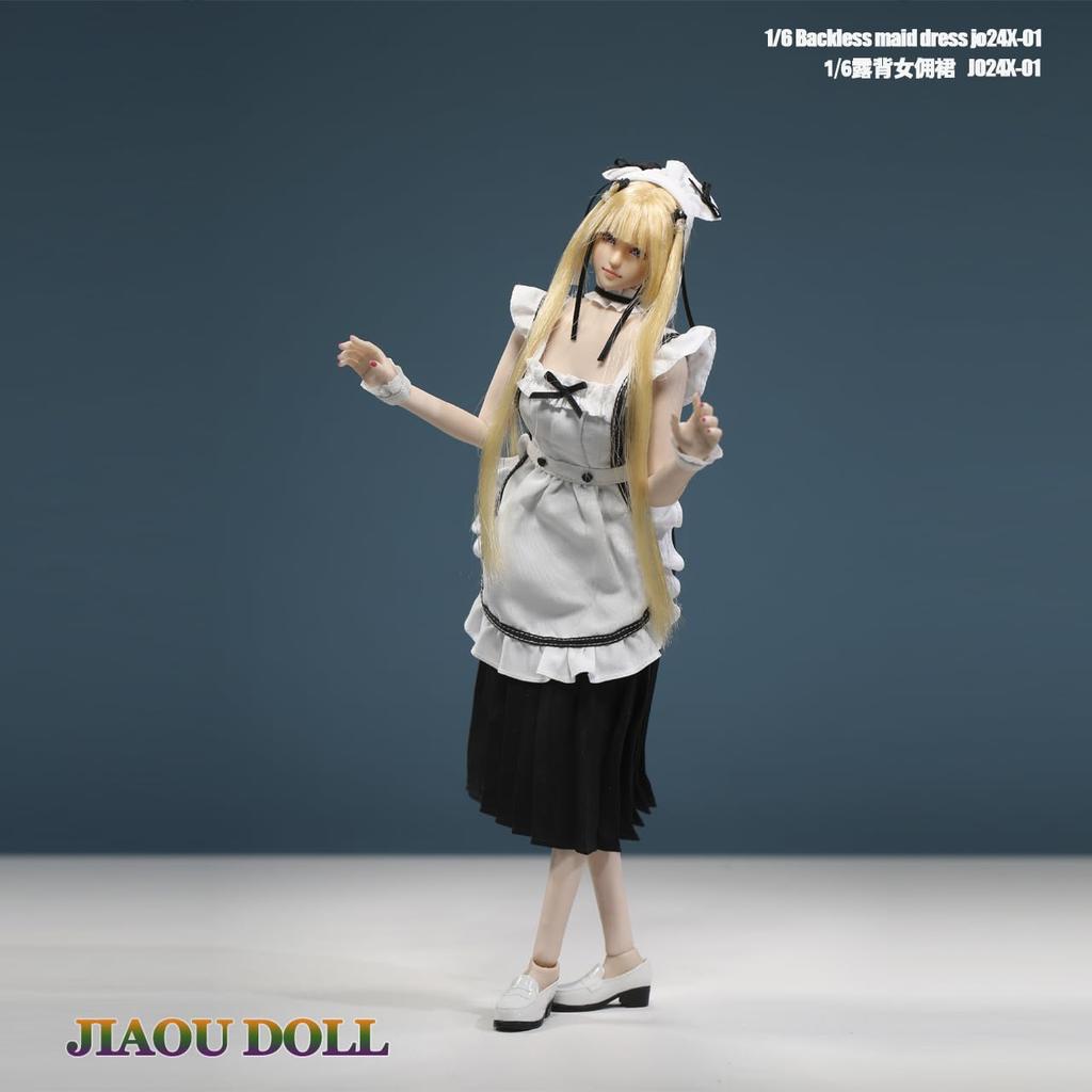 OBEST 1/6 Scale Female Backless Maid Outfit Set for Figures, Includes Shirt, Headband, Maid Skirt, Black Dress, Sleeves, and Collar