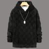 Herbst Winter Herren Hoodie Einfarbig Kariert Locker Lässig Kapuzensweatshirt Atmungsaktiv Dick Warm Plüsch Lange Ärmel Pullover Top
