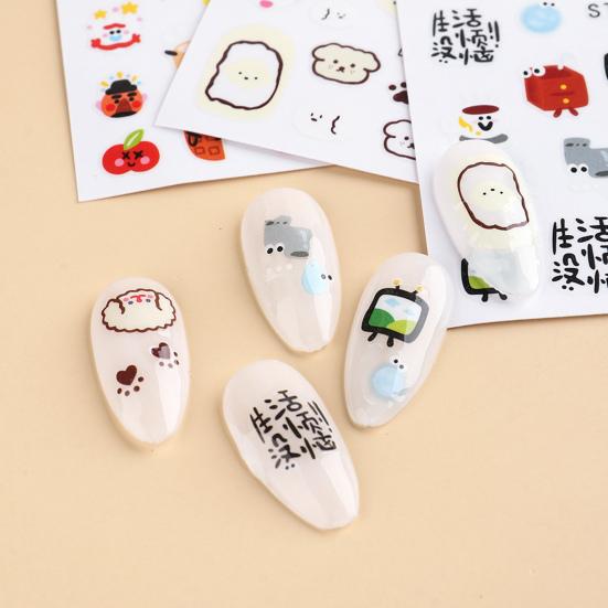 2Pcs Cartoon Nail Stickers Self Adhesive Non-Fading Exquisite Pattern Strong Stickiness Removable Decorative PVC Cartoon Animal