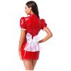 Women's French Maid Costume S-XXL - Hollow Out Lace Glossy PU Dress with Detachable Bow for Halloween Party