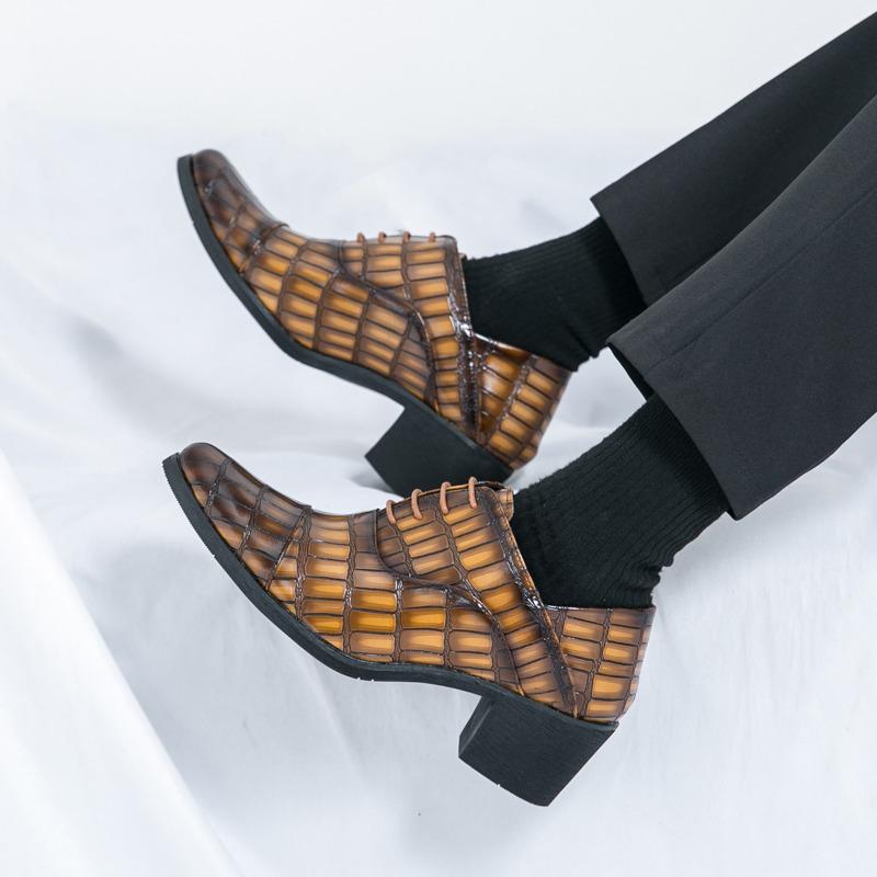 Luxury Brown Men's High Heel Shoe Pointed Leather Dress Shoes for Men Fashion Height Increasing Wedding Formal Shoes Men Oxfords